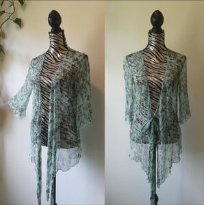 Nougat London Floral Sheer Tie-Front Cardigan